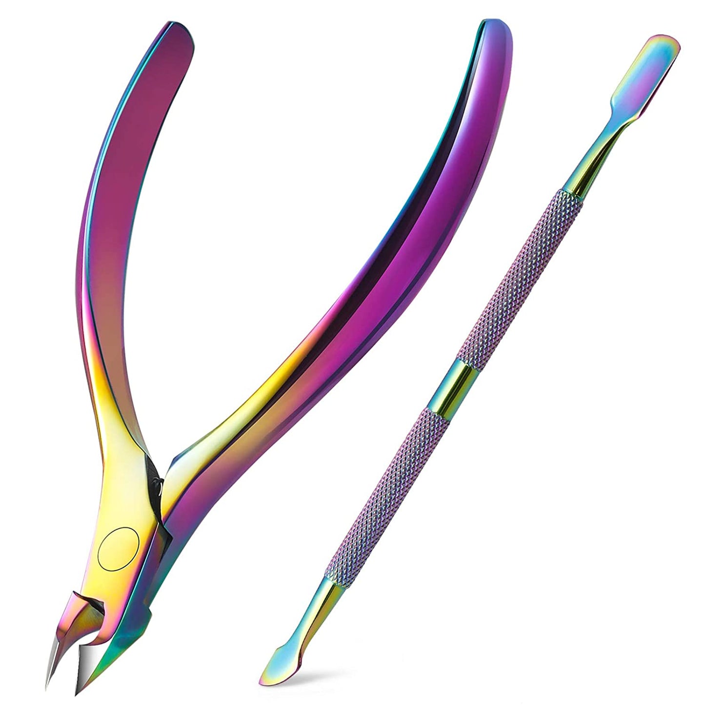 BEZOX Cuticle Clipper with Pushers – 2 in 1 Heavy Duty Stainless Steel Cuticle Tools - Nail Nippers and Cutical Pusher with Anti-Slip Handle and Sharp Blade – 6Mm Jaw Health & Beauty > Personal Care > Cosmetics > Cosmetic Tools > Nail Tools BEZOX Rainbow