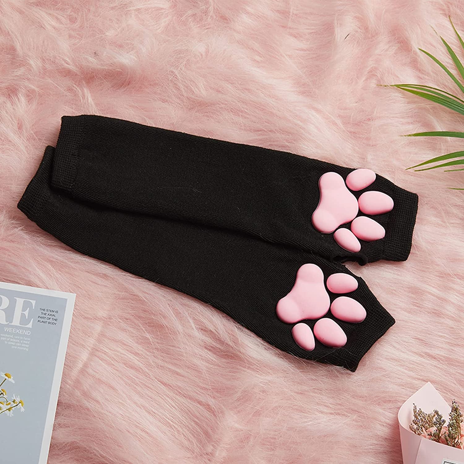 Cute Cat Paw Mittens Gloves, Kawaii Cat Cosplay Kawaii Soft 3D Toes Beans Fingerless Cat Claw Paws Pad Sleeve Apparel & Accessories > Clothing Accessories > Gloves & Mittens HOMEGYMFREE