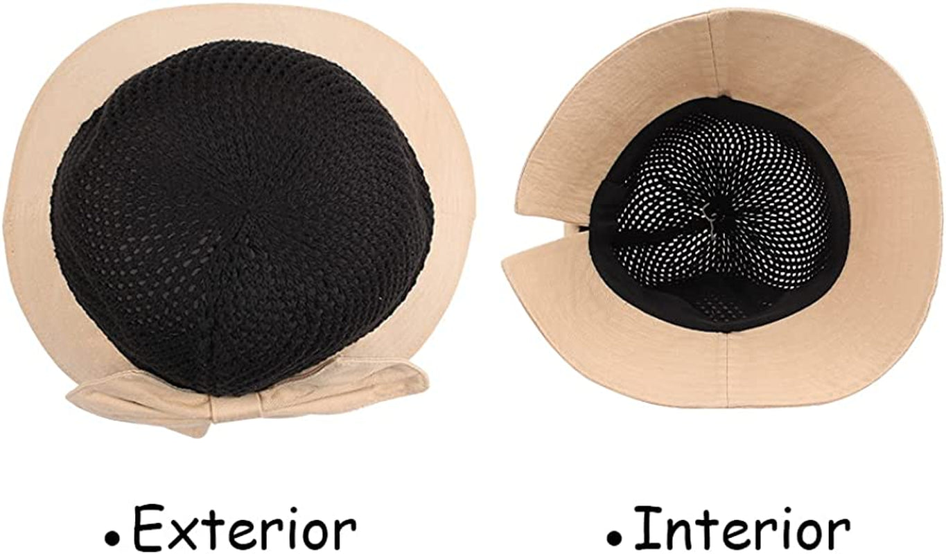Women Wide Brim Hat Hollow Breathable Summer Bucket Hat Bow Lady’S Sun Cap for Travel Apparel & Accessories > Clothing Accessories > Hats Zsedrut