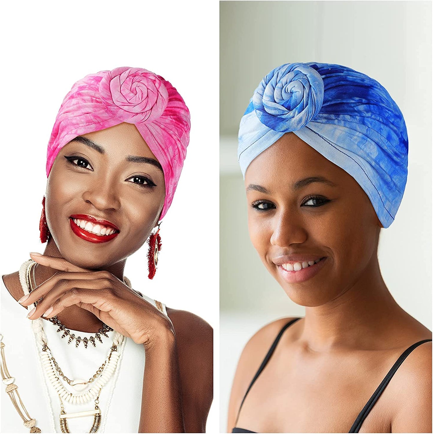 Geyoga 4 Pieces Women Turbans Knot Headwrap Tie-Dye Turban Pre-Tied Headwrap African Headwear Stretchy Turban Beanie Caps for Women Apparel & Accessories > Clothing Accessories > Headwear Geyoga