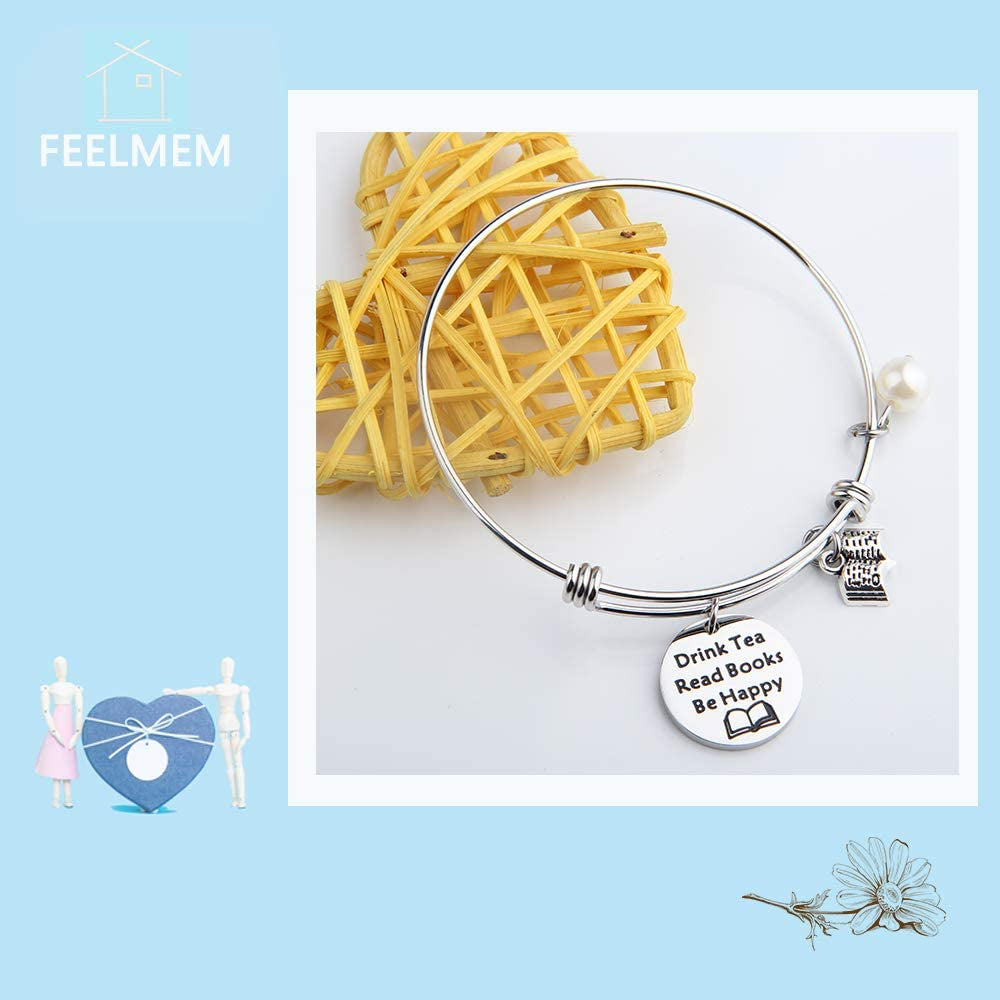 FEELMEM Tea Lovers Gift Drink Tea Read Books Keychain Tea Party Gift Literature Book Lovers Jewelry Gift Apparel & Accessories > Jewelry > Bracelets FEELMEM