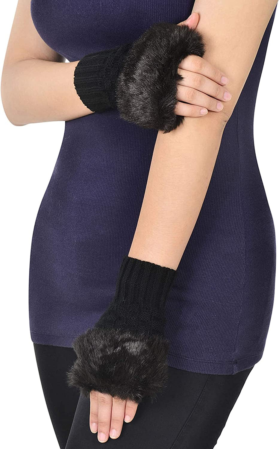 Simplicity Women'S Winter Faux Fur Knit Fingerless Hand Warmer Mitten Gloves Apparel & Accessories > Clothing Accessories > Gloves & Mittens Simplicity