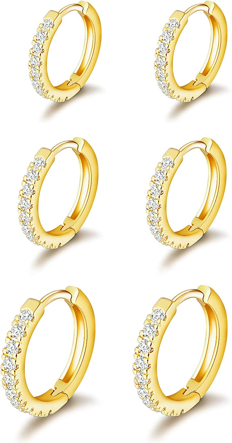 Micuco 3 Pairs Small Hoop Earrings Tiny Cartilage Earrings Cubic Zirconia Cuff Earrings White Gold Huggie Hoop Ear Piercing Earrings for Women 8Mm 10Mm 12Mm Apparel & Accessories > Jewelry > Earrings micuco 4# 14K Gold 8mm,10mm,12mm
