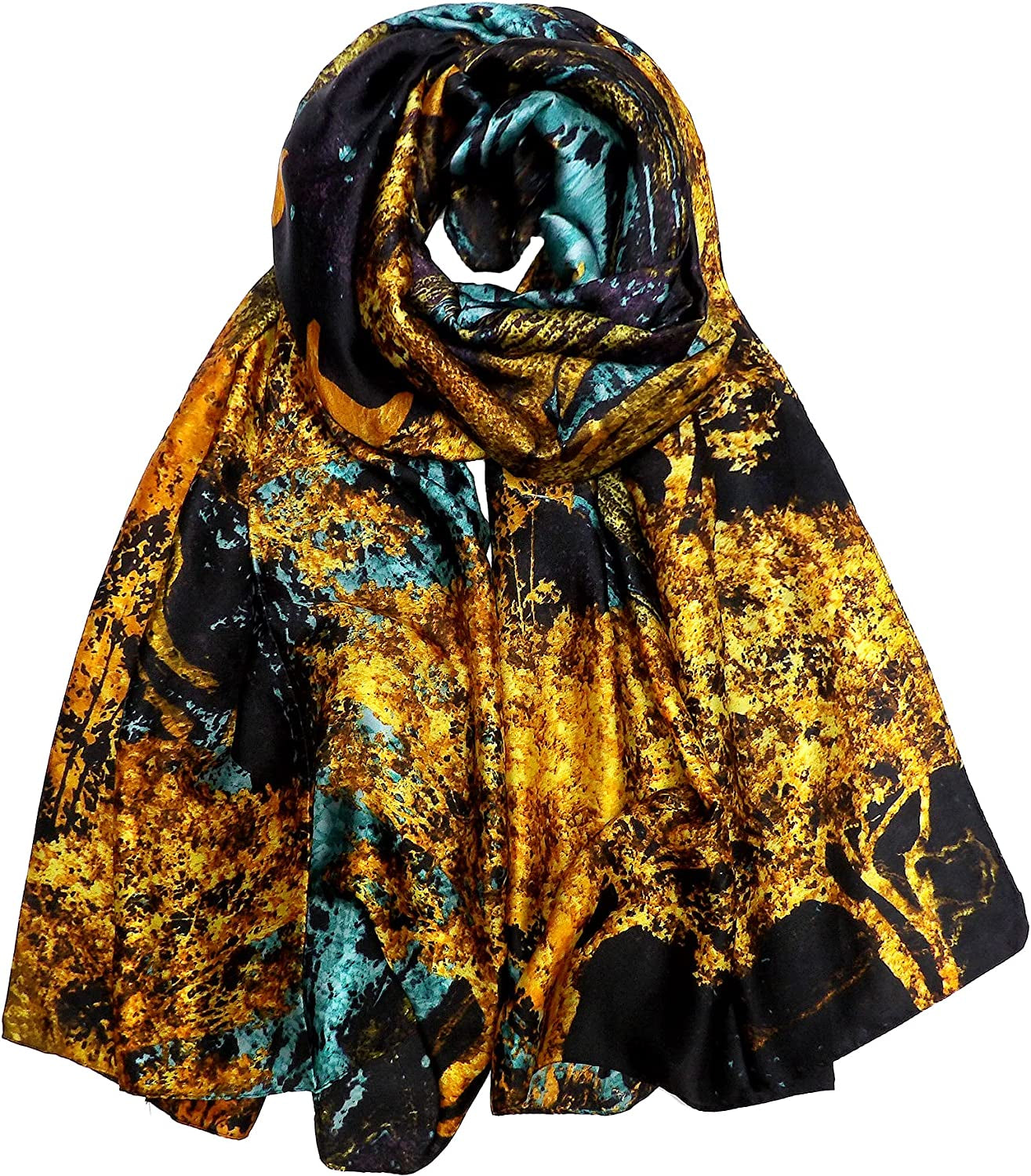 Iristide Long Silk Scarf Summer Lightweight Satin Shawl Outdoor Floral Large Wrap 70''X35'' Apparel & Accessories > Clothing Accessories > Scarves & Shawls Iristide 08-black