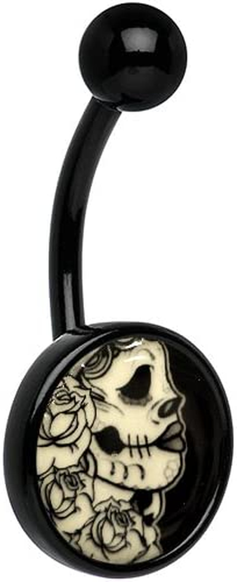 Body Candy Unisex Adult Black Glow in the Dark Katrina Sugar Skull Belly Button Ring Apparel & Accessories > Jewelry > Body Jewelry Body Candy