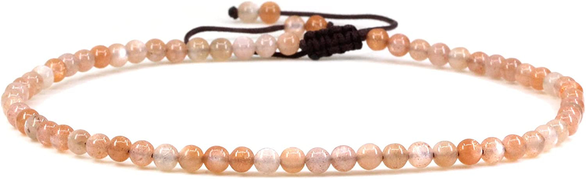 Keleny Natural Gemstone 4Mm round Bead Charm Stretch Anklet for Women Brown Rope Adjustable 8.6-11 Inch Apparel & Accessories > Jewelry > Anklets Kelenystones Orange Peach Sunstone