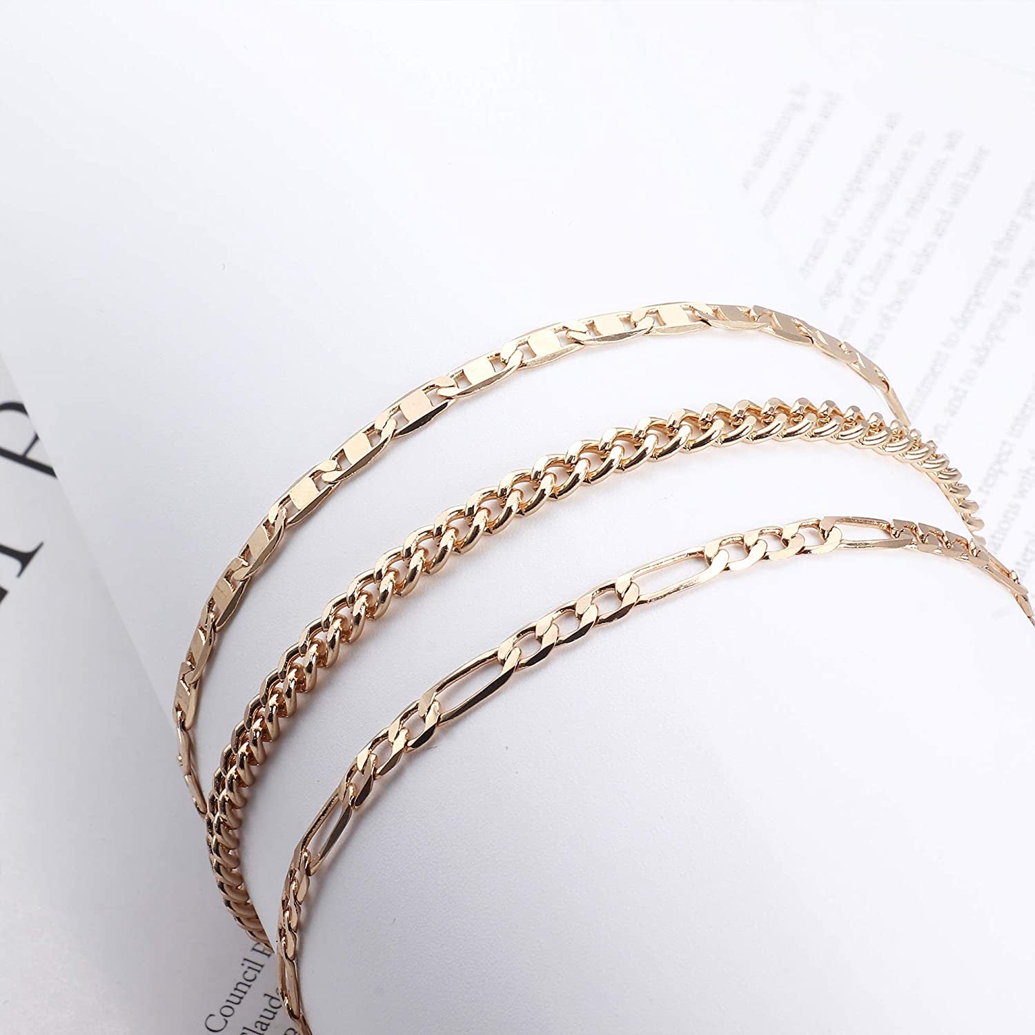 Jstyle 3Pcs Gold Anklet for Women Figaro/Herringbone/Cuban/Paperclip Link Chain Ankle Bracelet Adjustable Beach Foot Jewelry Apparel & Accessories > Jewelry > Anklets Jstyle