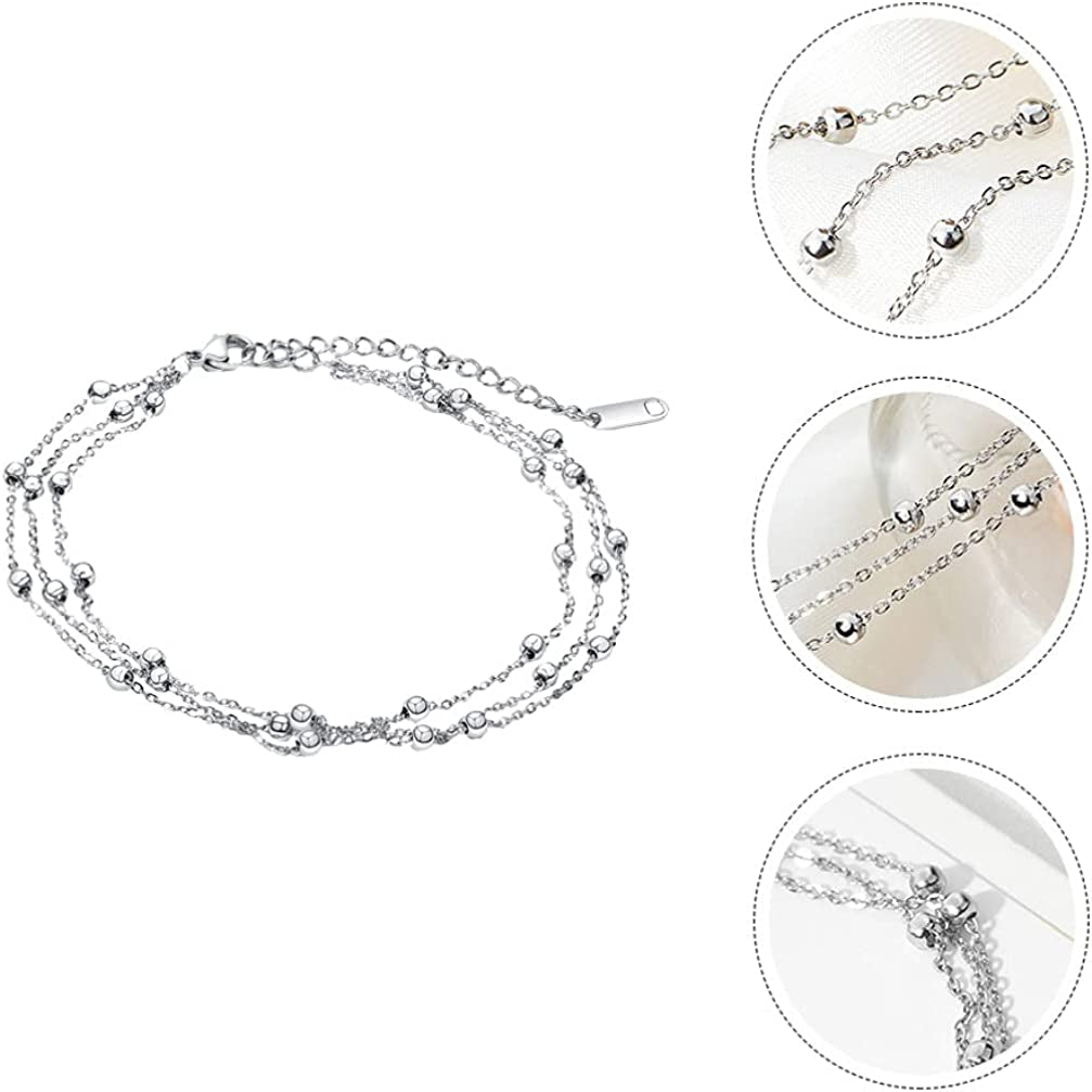 Generic Foot Chain Bead Multilayers Titanium Steel Ankle Bracelet for Women Cute Summer Adjustable Anklets Beach Jewelry Gifts Apparel & Accessories > Jewelry > Anklets generic