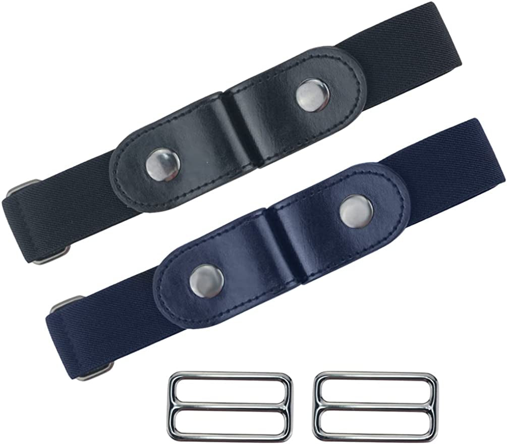 No Buckle Stretch Belt for Women/Men Invisible Elastic Buckle Free Belts Apparel & Accessories > Clothing Accessories > Belts macoking Black+navy Waist 32"-60"