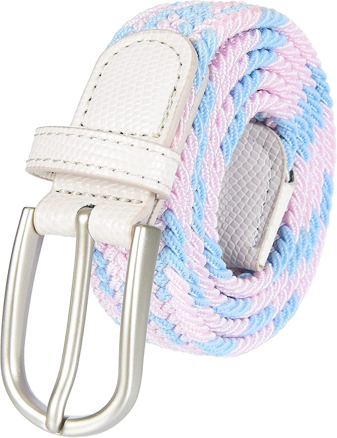 Univo Colors Multicolor Braided Elastic Stretch Belt Oval Pin Buckle Leather Loop End Tip for Women Girls Child Junior Men Apparel & Accessories > Clothing Accessories > Belts univo colors Pink Blue XS( 28"-30" Waist)
