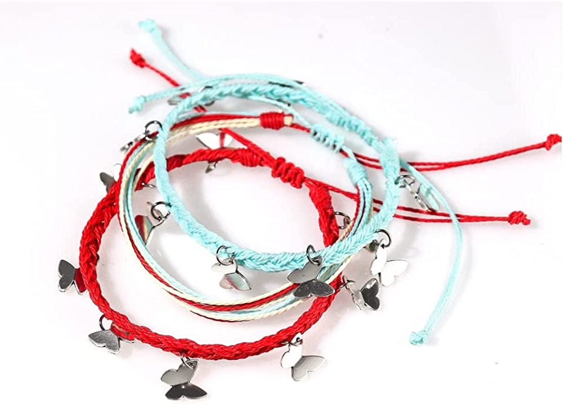 Caiyao 4 Pcs Summer Surfer Wave Anklet Bracelets Adjustable Strand Braided String Rope Bracelets Waterproof Handmade Sunflower Bracelets Anklets Jewelry for Women Teen Girls Apparel & Accessories > Jewelry > Anklets InShine butterfly red