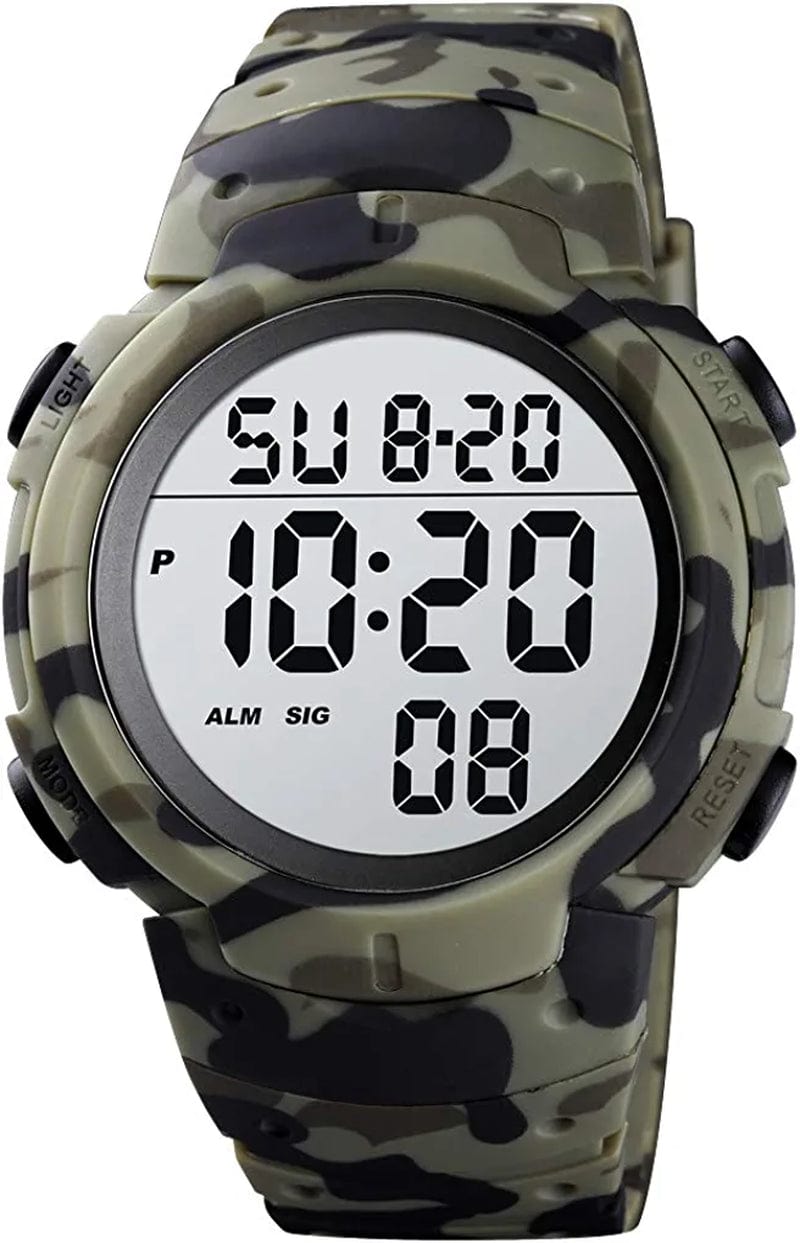 Cakcity Mens Digital Sports Watch LED Screen Large Face Military Watches for Men Waterproof Casual Luminous Stopwatch Alarm Simple Army Watch Green Camouflage