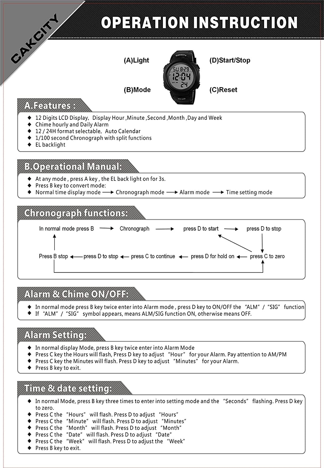 Cakcity Mens Digital Sports Watch LED Screen Large Face Military Watches for Men Waterproof Casual Luminous Stopwatch Alarm Simple Army Watch