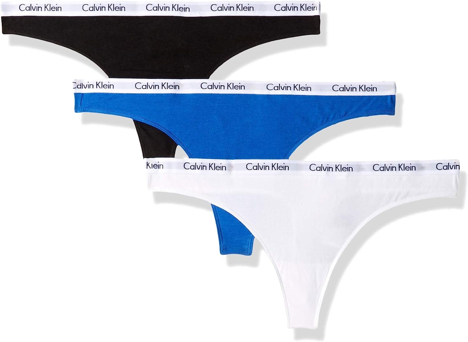 Calvin Klein Women'S Carousel Logo Cotton Thong Multipack Panty Black/White/Stellar / Large