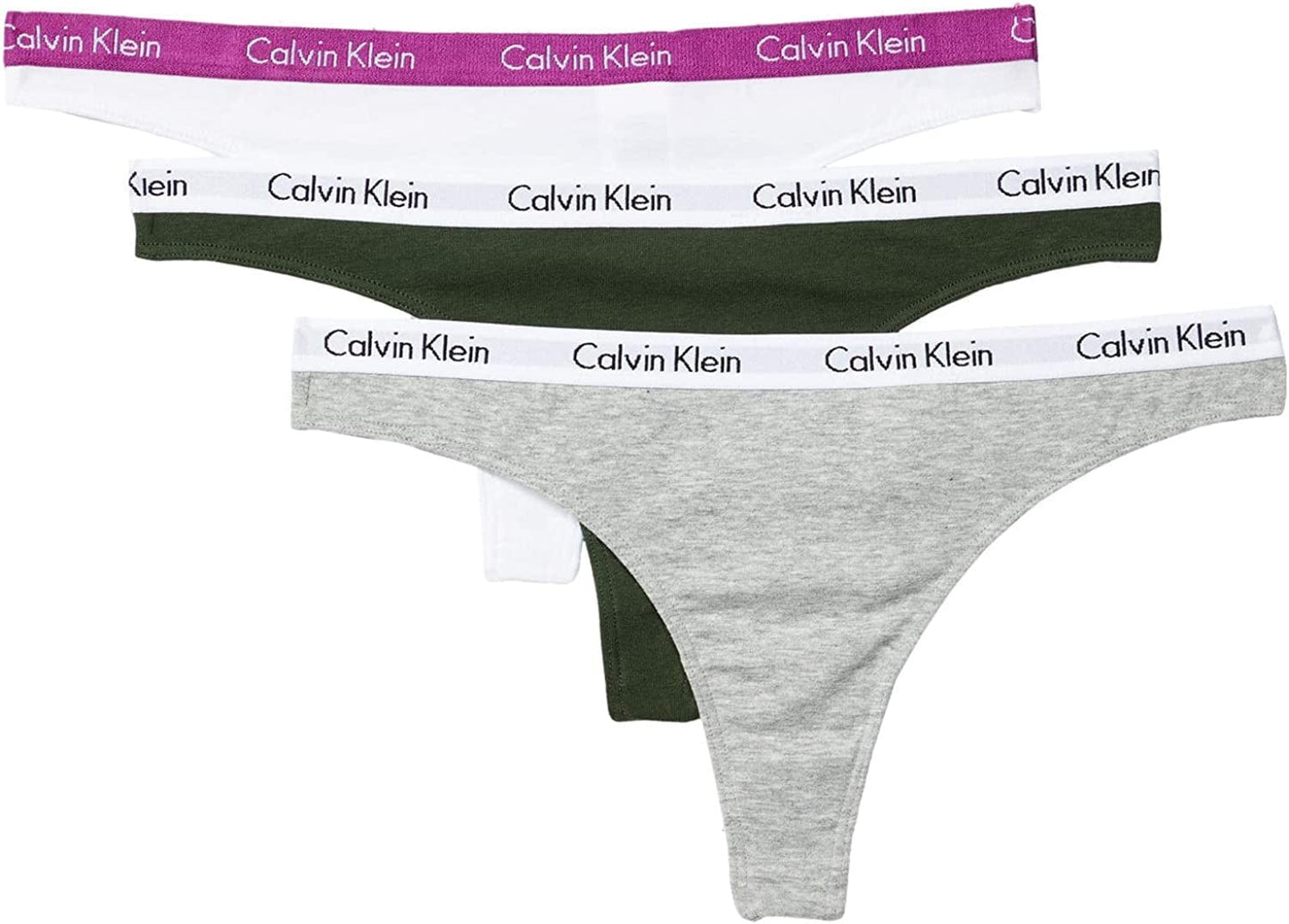 Calvin Klein Women'S Carousel Logo Cotton Thong Multipack Panty White/Duffel Bag/Grey Heather / X-Large