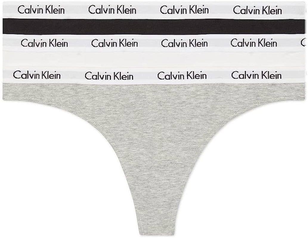 Calvin Klein Women'S Carousel Logo Cotton Thong Multipack Panty Black/White/Grey Heather / Large