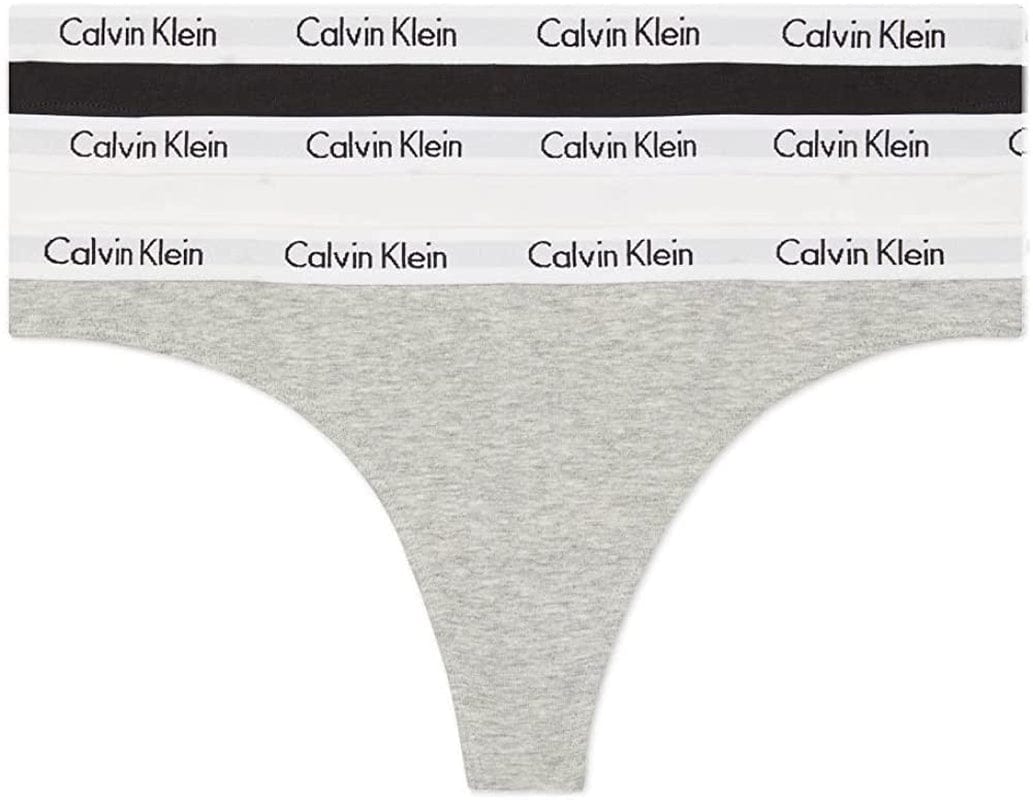 Calvin Klein Women'S Carousel Logo Cotton Thong Multipack Panty Black/White/Grey Heather / Medium