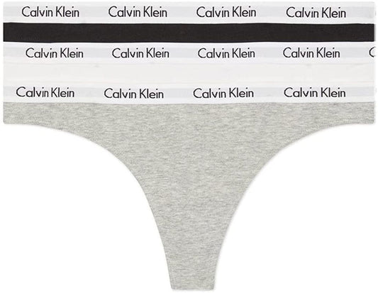 Calvin Klein Women'S Carousel Logo Cotton Thong Multipack Panty Black/White/Grey Heather / Medium