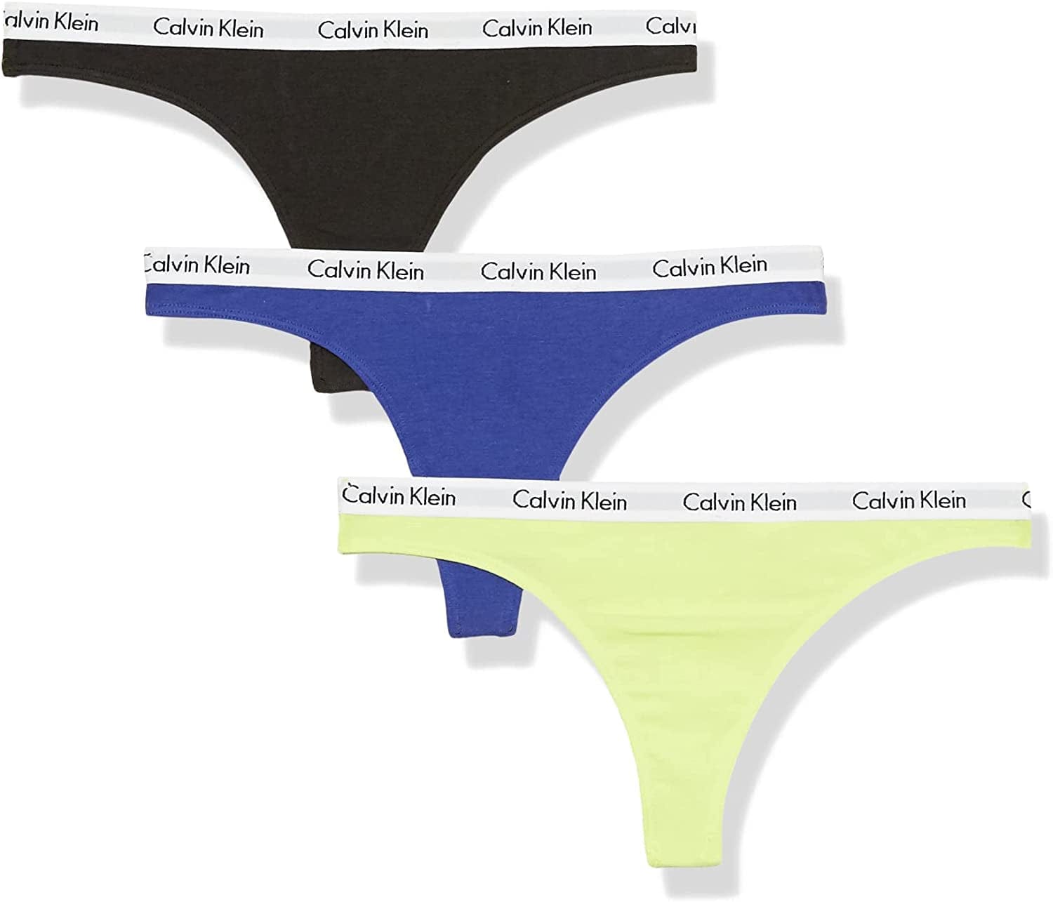 Calvin Klein Women'S Carousel Logo Cotton Thong Multipack Panty Clematis Blue/Energy/Black / Medium