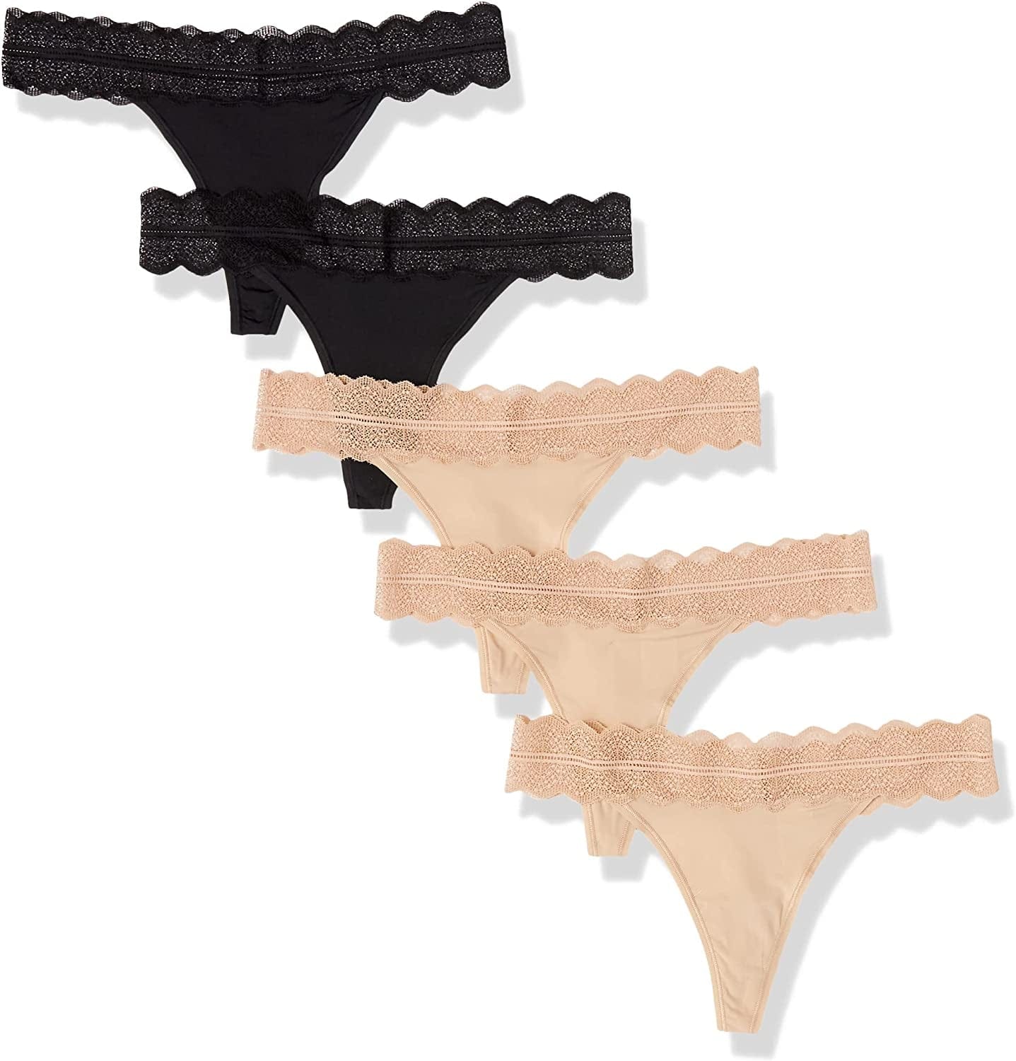 Calvin Klein Women'S Micro with Lace Band Thong Panty Bare 5 Pack / X-Large