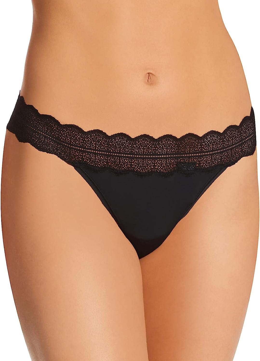 Calvin Klein Women'S Micro with Lace Band Thong Panty Black / Large