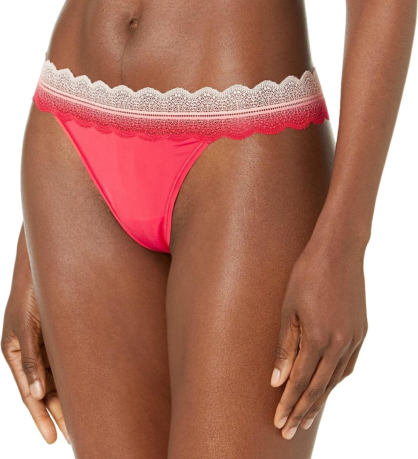Calvin Klein Women'S Micro with Lace Band Thong Panty Strawberry / X-Large