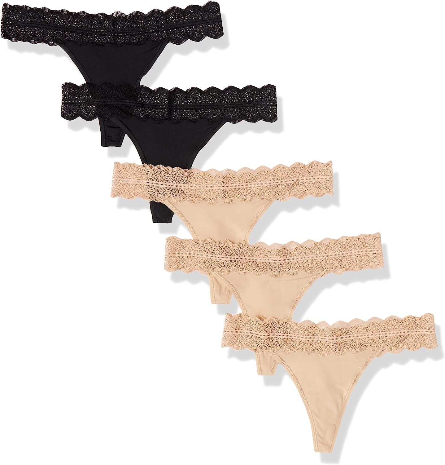 Calvin Klein Women'S Micro with Lace Band Thong Panty Bare 5 Pack / Large