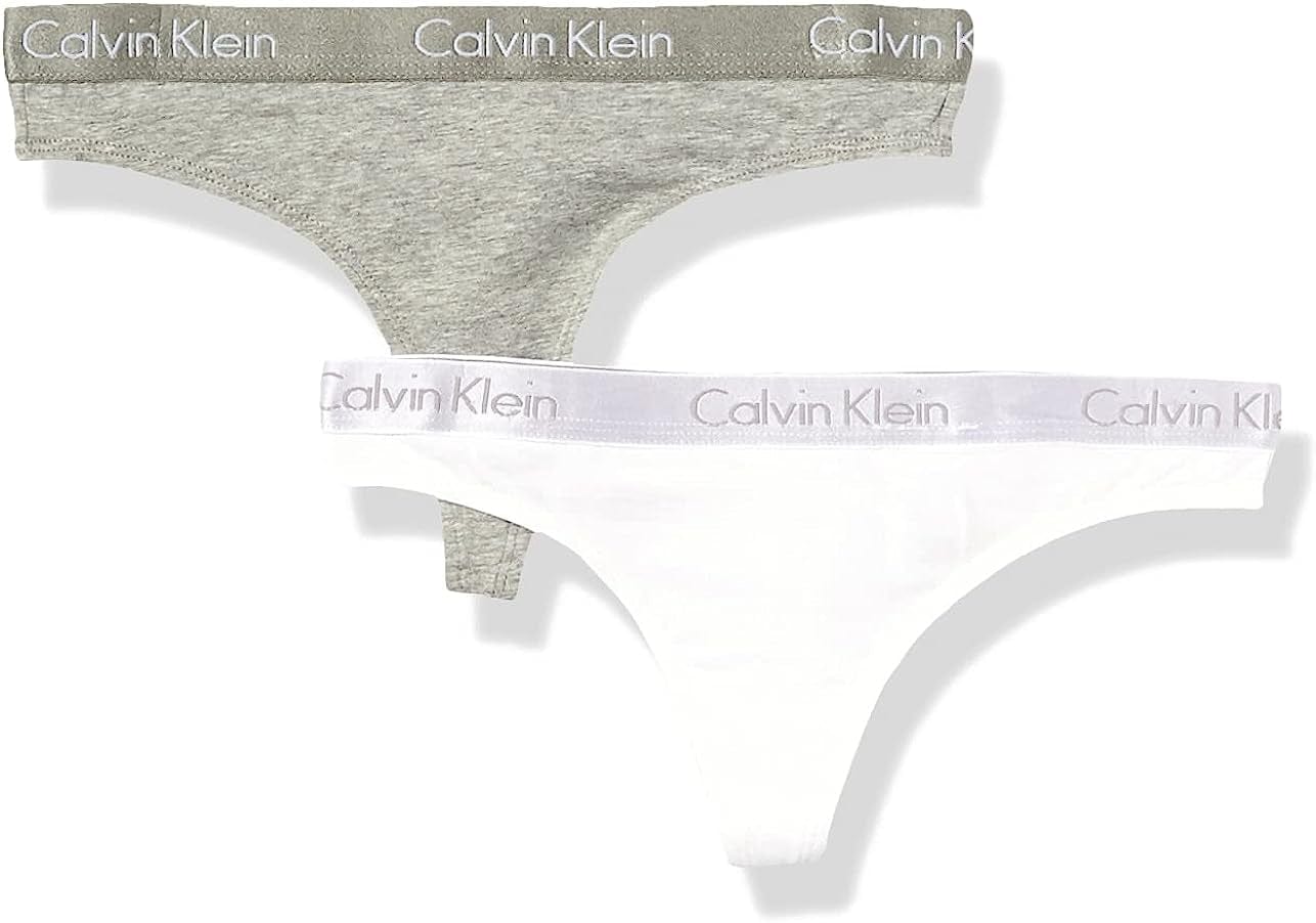 Calvin Klein Women'S Motive Cotton Multipack Thong Panty Grey Heather/White / Large