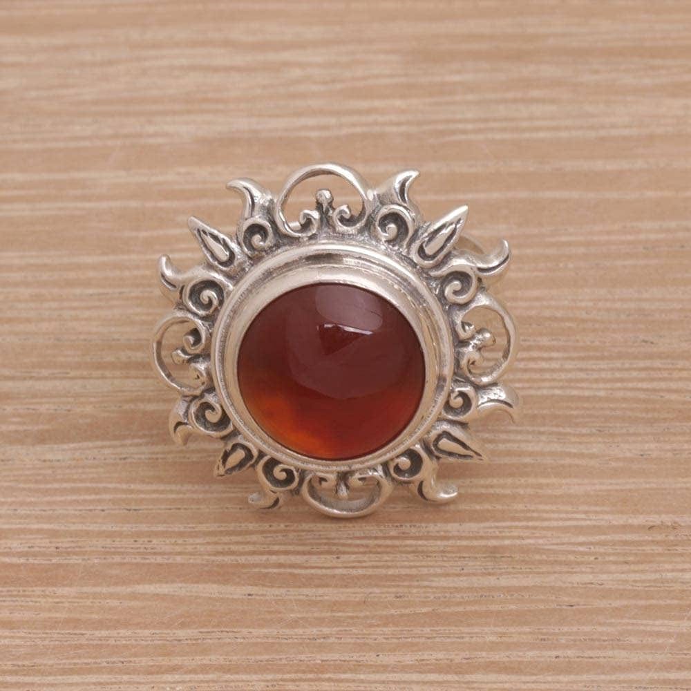 Carnelian .925 Sterling Silver Sun Cocktail Ring 'Light of the Universe'