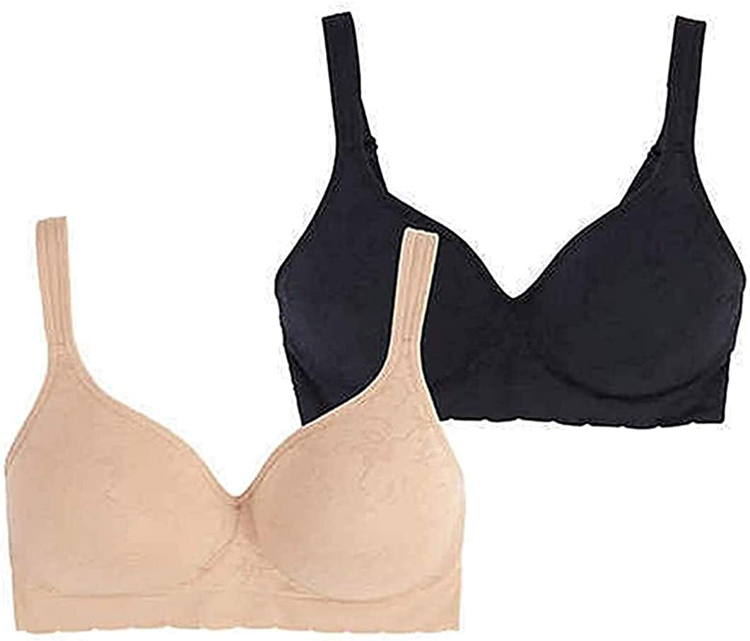 Carole Hochman Seamless Comfort Bra Wire Free Molded Cups Comfort Straps (2 Pack) Black - Nude / Small