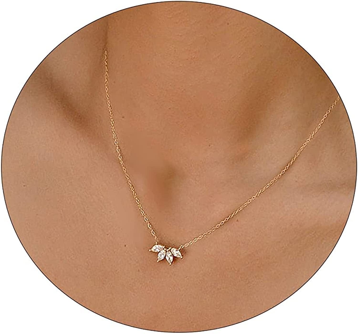 Carovo CZ Solitaire Choker Pendant Necklace for Women Dainty Cubic Zirconia Necklace 14K Gold Planted Diamond Solitaire Choker Chain Pendant Necklace for Women flower CZ-42cm-GD