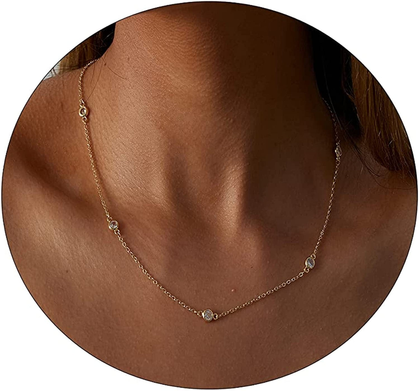 Carovo CZ Solitaire Choker Pendant Necklace for Women Dainty Cubic Zirconia Necklace 14K Gold Planted Diamond Solitaire Choker Chain Pendant Necklace for Women 5CZ-42cm-Gold