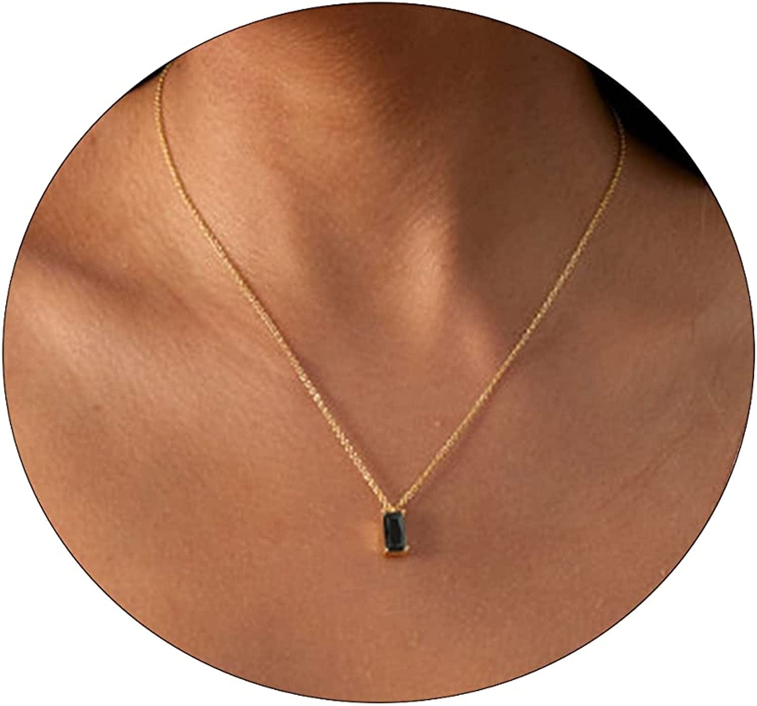 Carovo CZ Solitaire Choker Pendant Necklace for Women Dainty Cubic Zirconia Necklace 14K Gold Planted Diamond Solitaire Choker Chain Pendant Necklace for Women black CZ-42cm-Gold