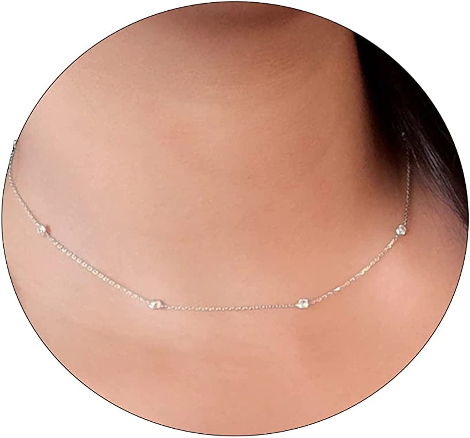 Carovo CZ Solitaire Choker Pendant Necklace for Women Dainty Cubic Zirconia Necklace 14K Gold Planted Diamond Solitaire Choker Chain Pendant Necklace for Women 5CZ-38cm-Silver