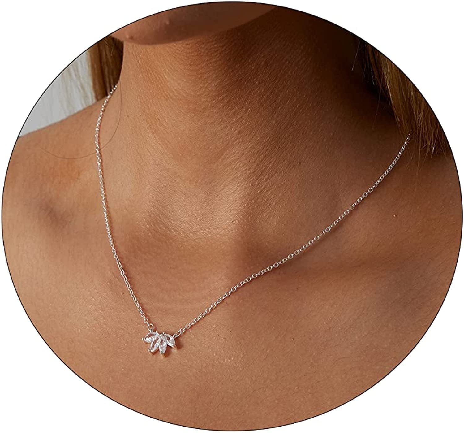 Carovo CZ Solitaire Choker Pendant Necklace for Women Dainty Cubic Zirconia Necklace 14K Gold Planted Diamond Solitaire Choker Chain Pendant Necklace for Women flower CZ-42cm-SL