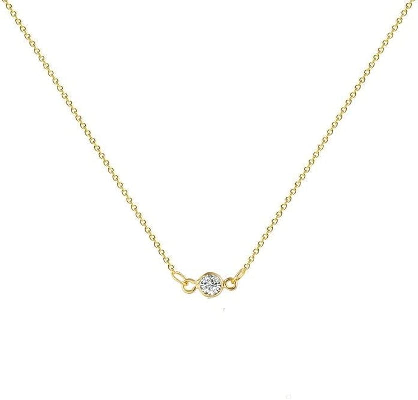 Carovo CZ Solitaire Choker Pendant Necklace for Women Dainty Cubic Zirconia Necklace 14K Gold Planted Diamond Solitaire Choker Chain Pendant Necklace for Women