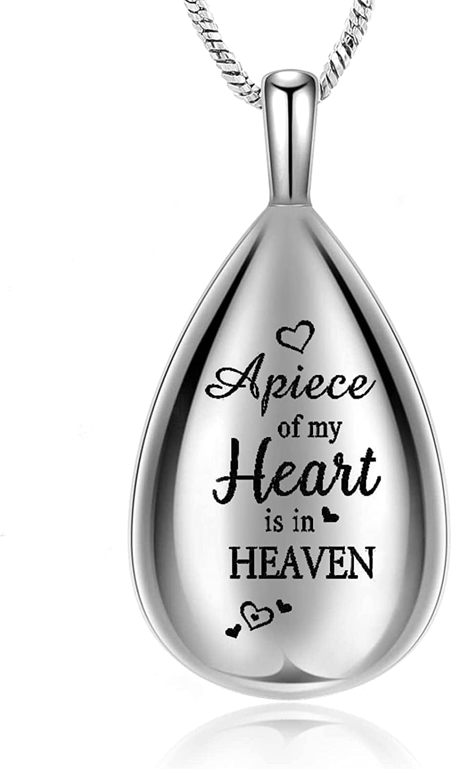 Carved Teardrop Keepsake Ashes Necklace Urn Pendant Cremation Memorial Jewelry-Always in My Heart A Piece of My Heart