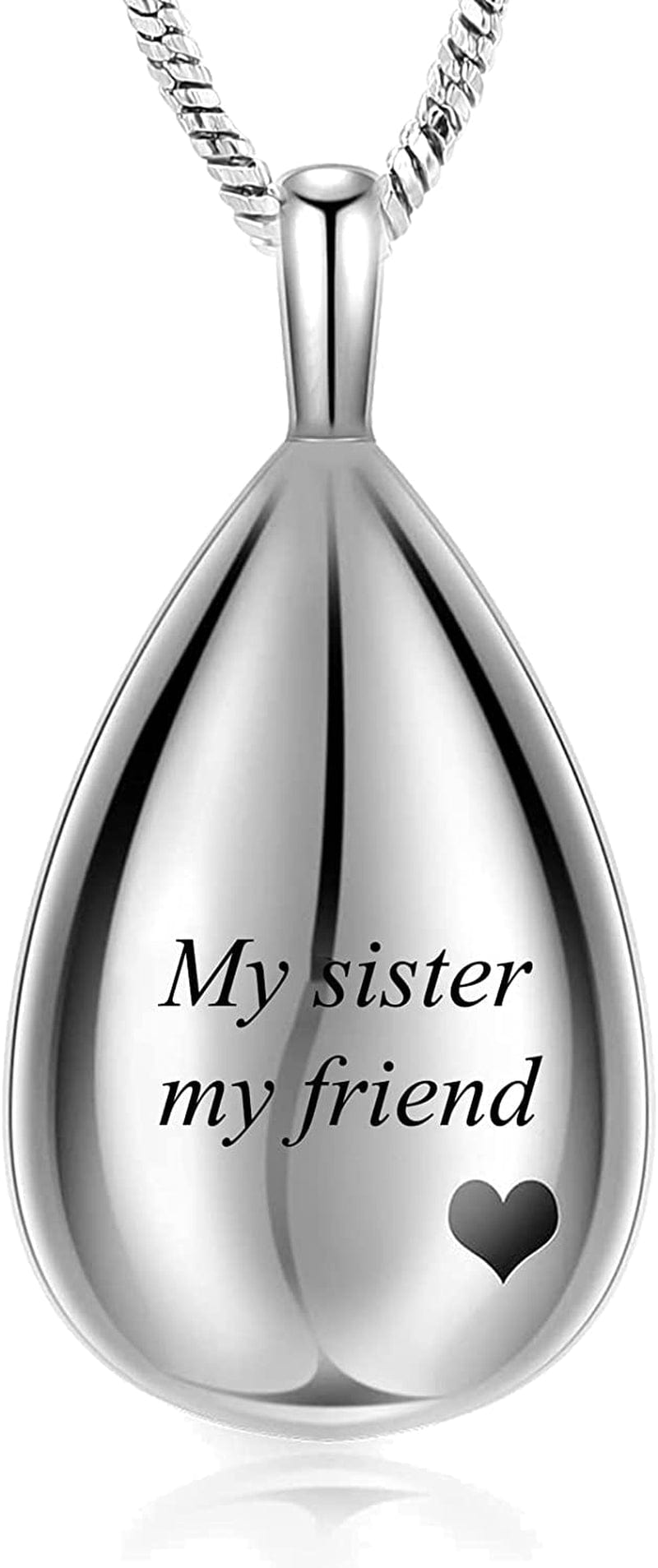 Carved Teardrop Keepsake Ashes Necklace Urn Pendant Cremation Memorial Jewelry-Always in My Heart My sister my friend