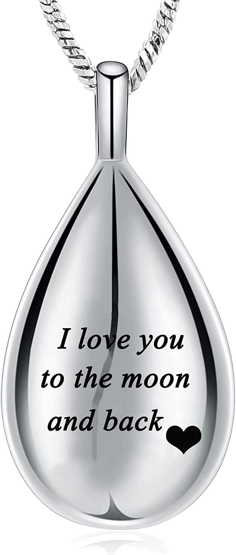 Carved Teardrop Keepsake Ashes Necklace Urn Pendant Cremation Memorial Jewelry-Always in My Heart I love you to the moon and back