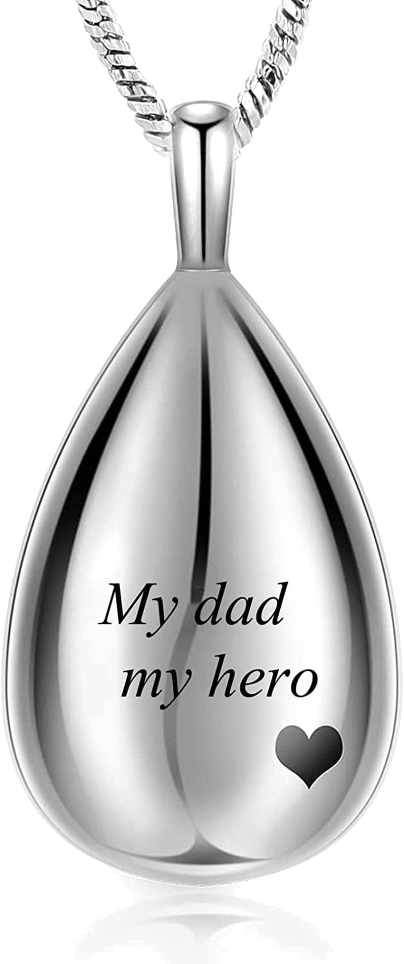 Carved Teardrop Keepsake Ashes Necklace Urn Pendant Cremation Memorial Jewelry-Always in My Heart My dad my hero