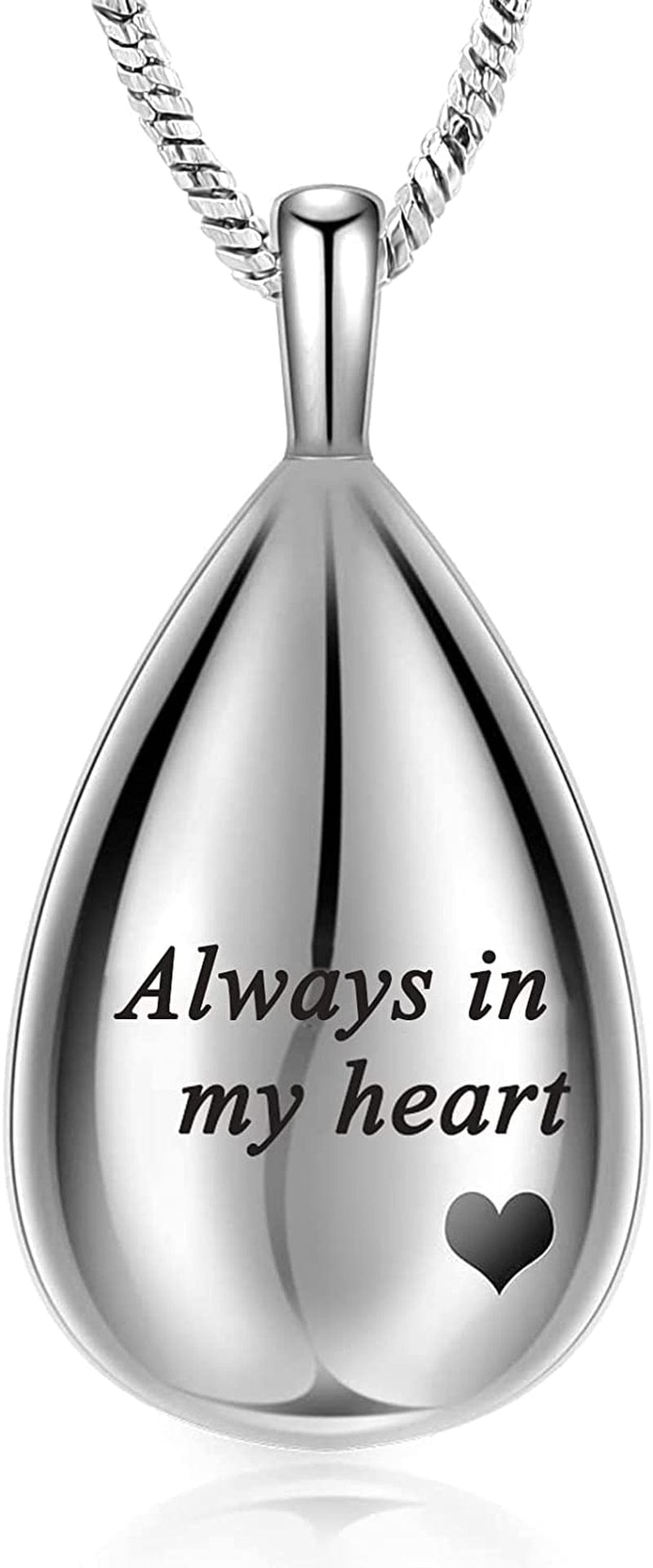 Carved Teardrop Keepsake Ashes Necklace Urn Pendant Cremation Memorial Jewelry-Always in My Heart Always in my heart