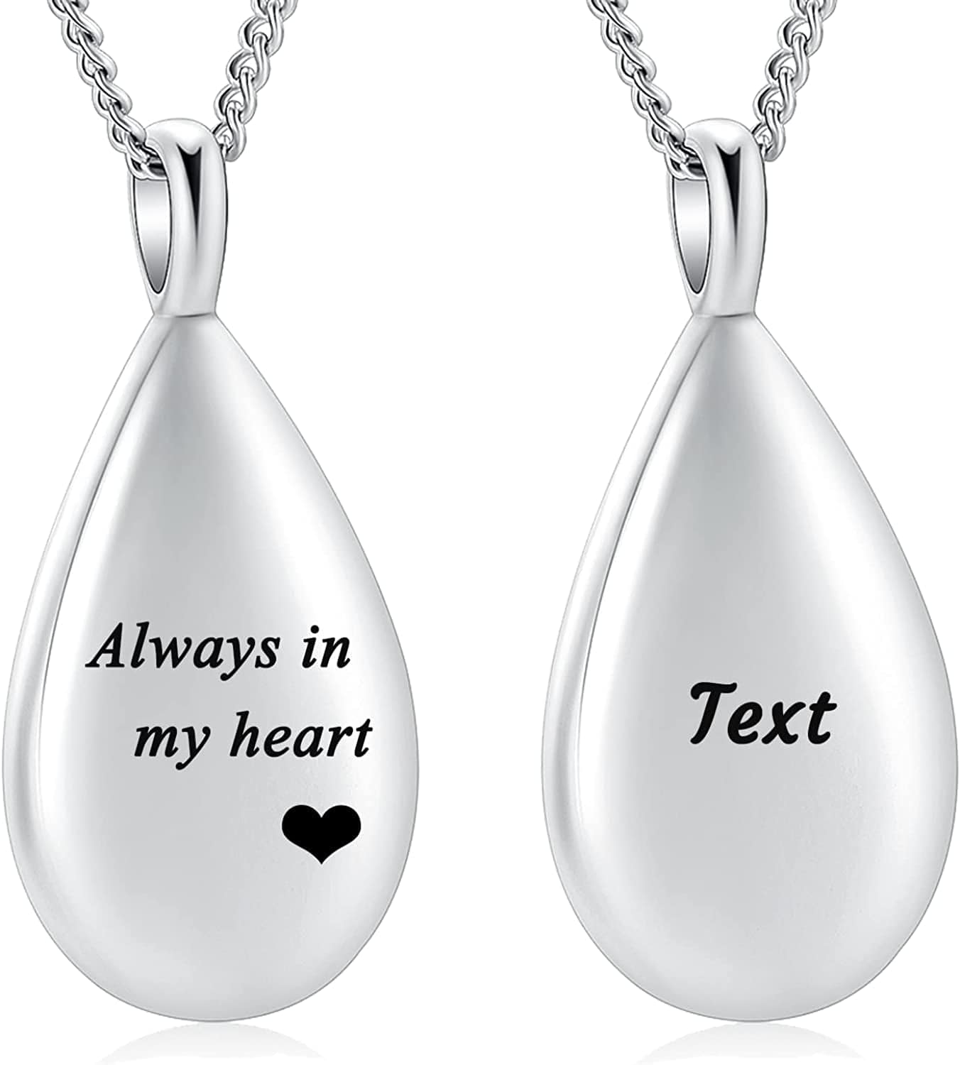 Carved Teardrop Keepsake Ashes Necklace Urn Pendant Cremation Memorial Jewelry-Always in My Heart Customize