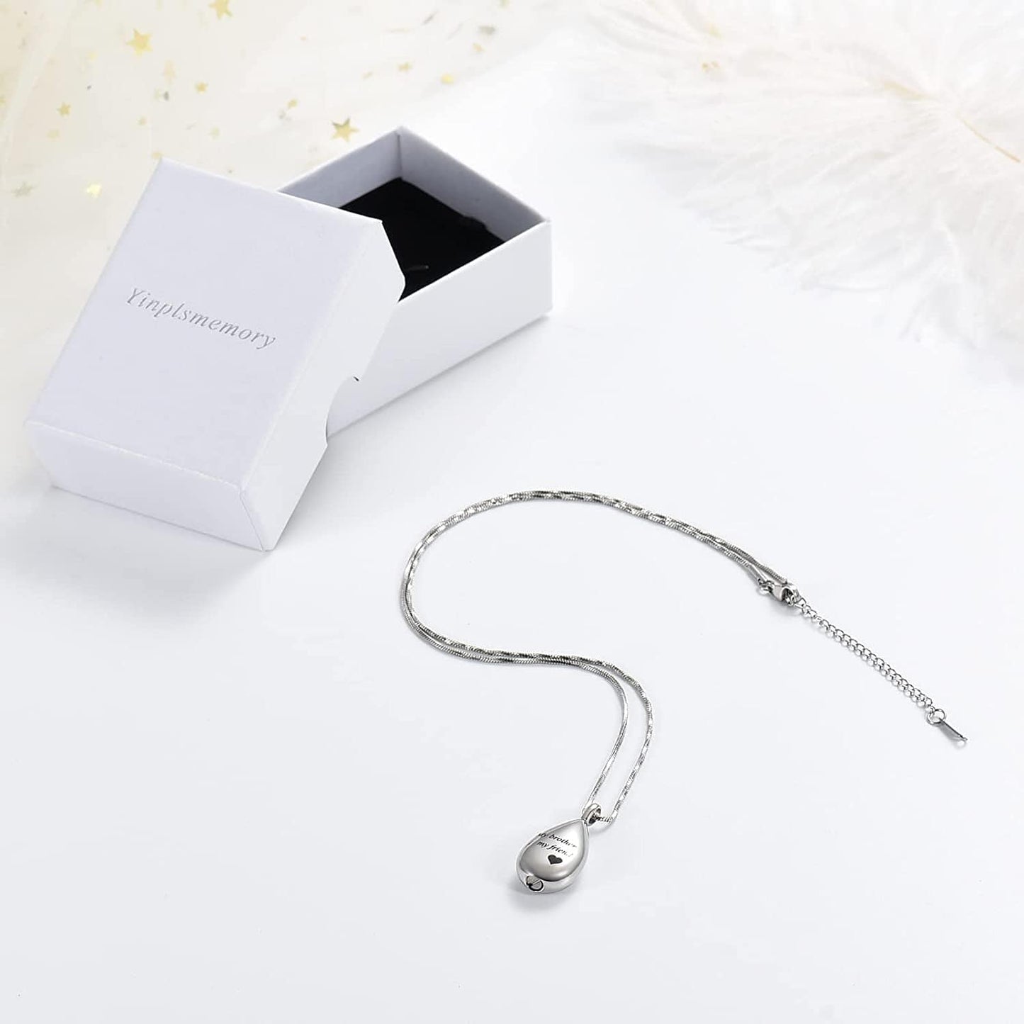 Carved Teardrop Keepsake Ashes Necklace Urn Pendant Cremation Memorial Jewelry-Always in My Heart