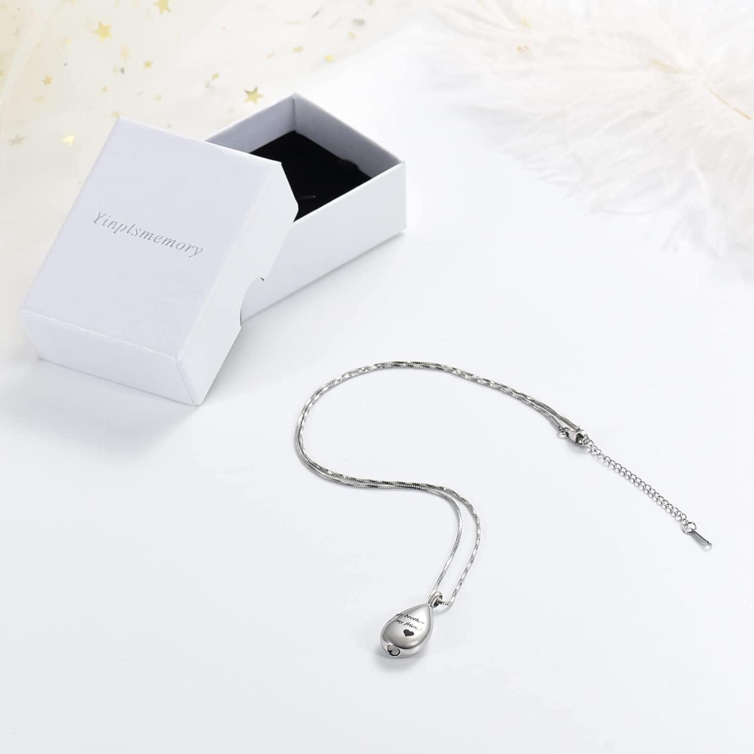 Carved Teardrop Keepsake Ashes Necklace Urn Pendant Cremation Memorial Jewelry-Always in My Heart