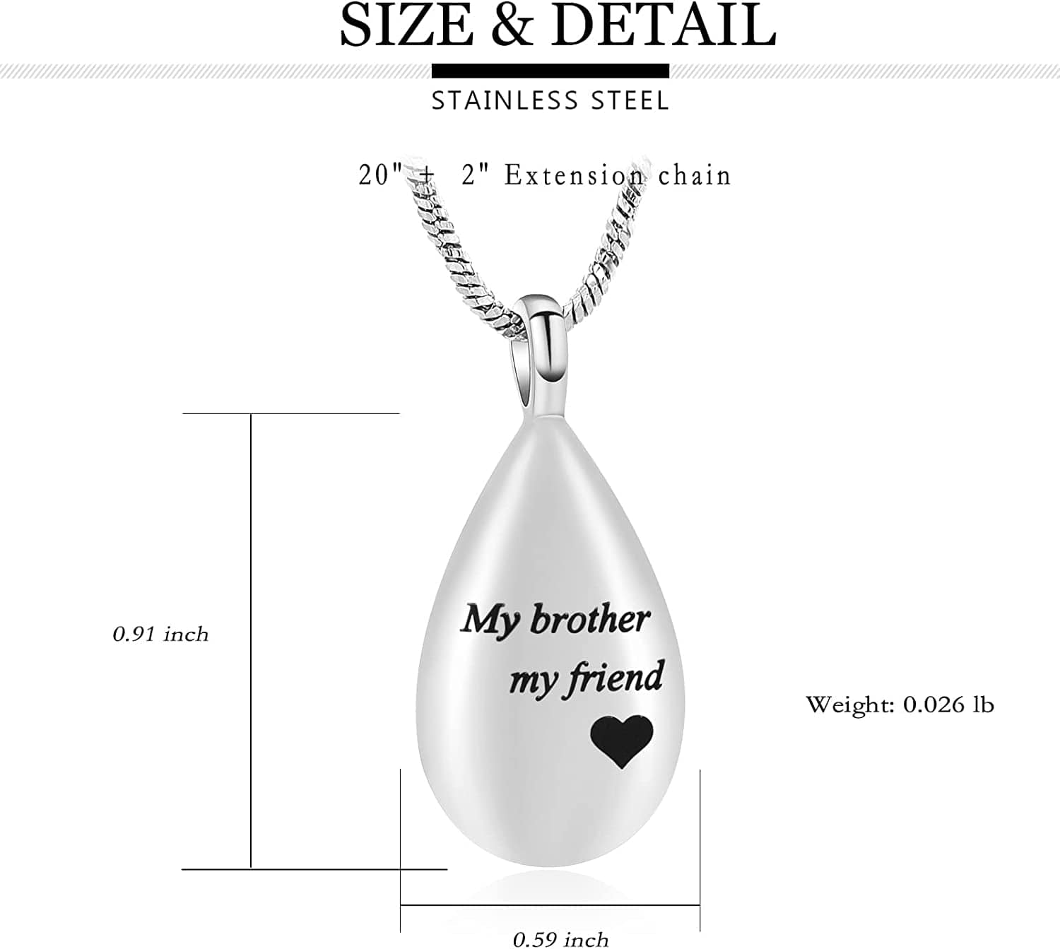 Carved Teardrop Keepsake Ashes Necklace Urn Pendant Cremation Memorial Jewelry-Always in My Heart