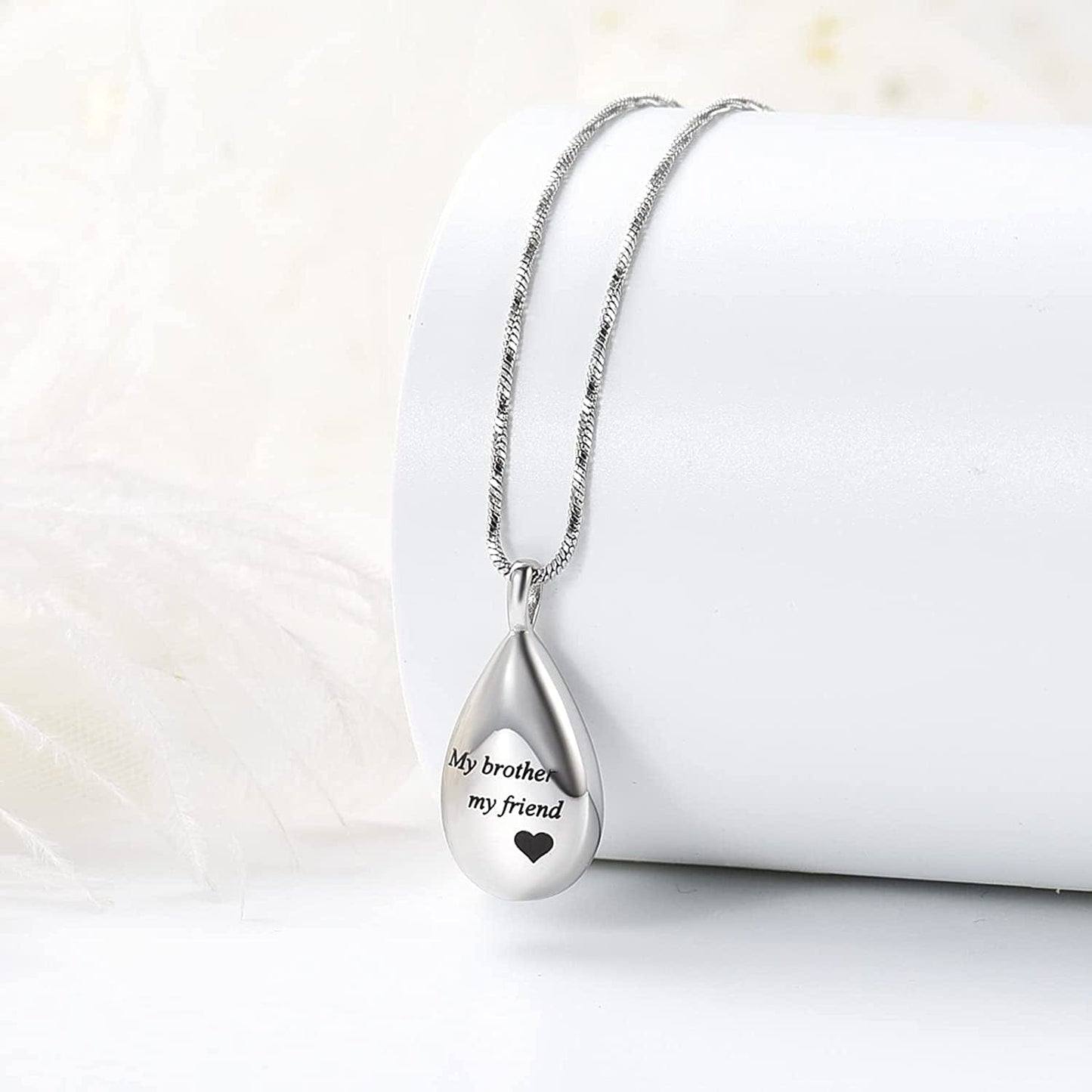 Carved Teardrop Keepsake Ashes Necklace Urn Pendant Cremation Memorial Jewelry-Always in My Heart