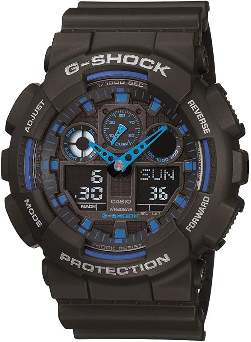 Casio Men'S GA-100 XL Series G-Shock Quartz 200M WR Shock Resistant Watch Black/Blue
