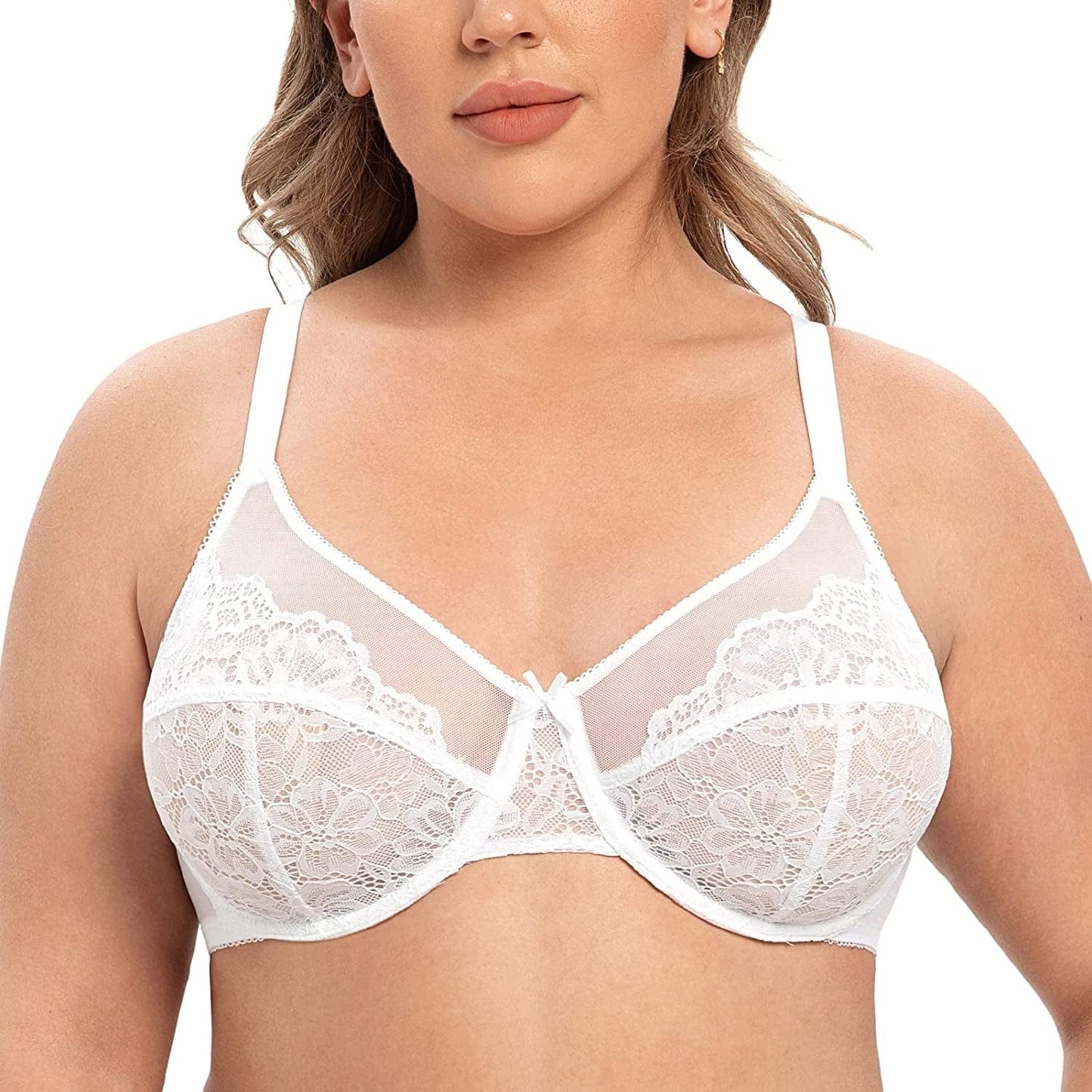CASOLACE Women'S plus Size Sexy Lace Full Coverage Unlined Minimizer Underwire Bra White / 36DD