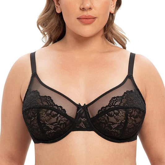 CASOLACE Women'S plus Size Sexy Lace Full Coverage Unlined Minimizer Underwire Bra Black / 40G