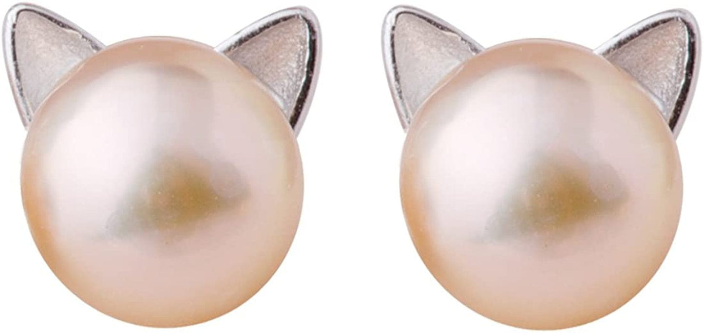 Cat Earrings Pearl Earrings Sterling Silver Studs Earrings for Women Gold-pearl